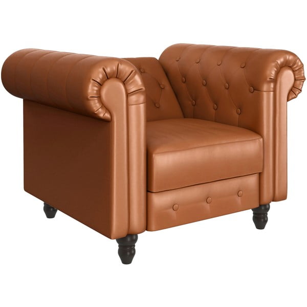 Chesterfield fotelj iz umetnega usnja v konjak rjavi barvi Felix – Støraa-image-3