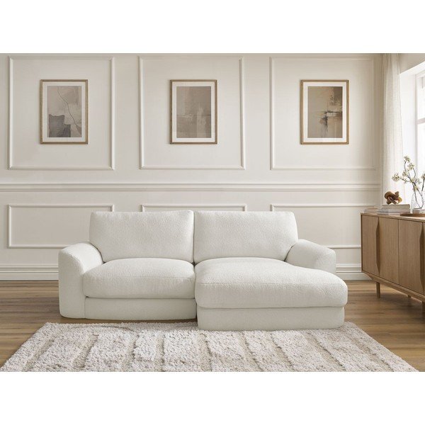 Bela kotna sedežna garnitura iz tkanine bouclé (desni kot/z ležalnikom) Leonore – Bobochic Paris-image-1