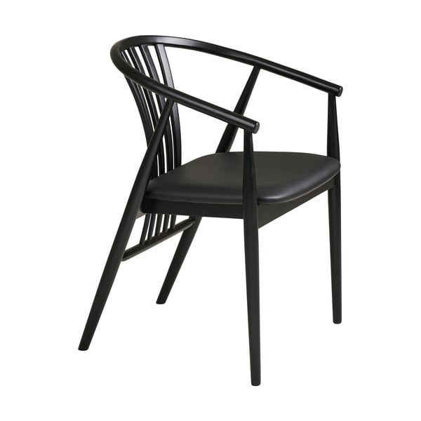 Črn jedilni stol z nasloni za roke iz masivne bukve Agustin – House Nordic-image-3