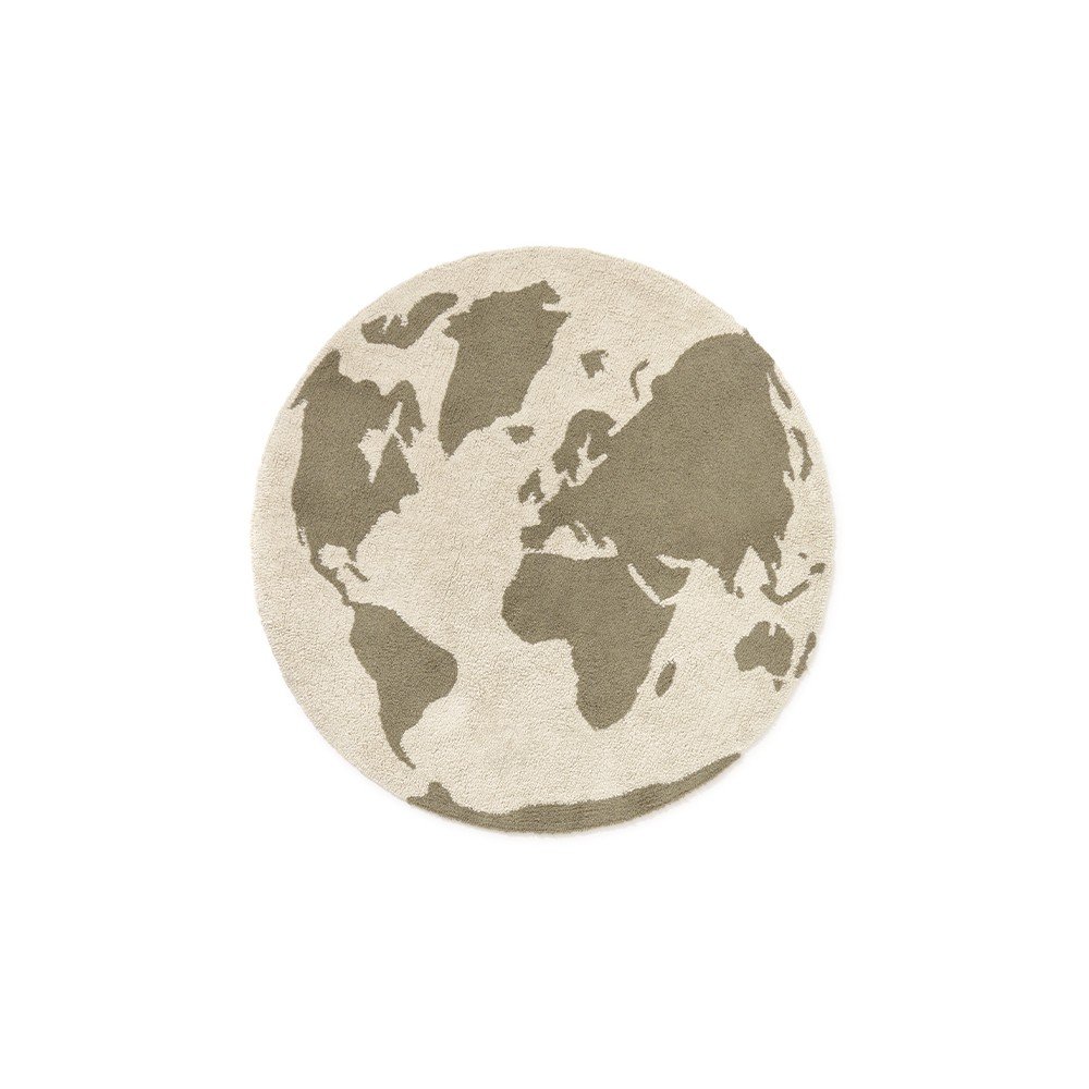 Zeleno-kremno bela pralna ročno tkana bombažna otroška preproga ø120 cm World Map