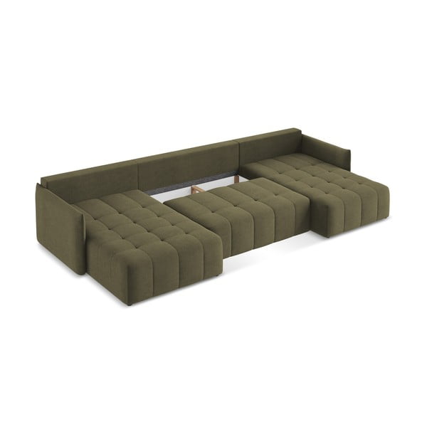 Kaki zelena raztegljiva/s prostorom za shranjevanje kotna sedežna garnitura (v obliki črke "U") Moku – Makamii-image-4