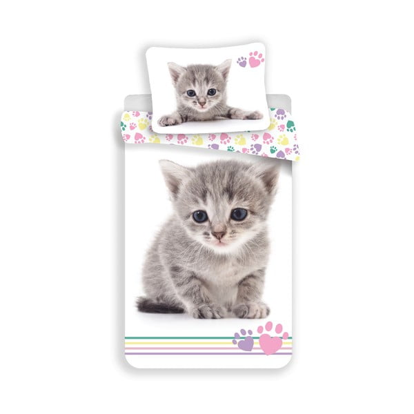 Bela enojna bombažna otroška posteljnina 140x200 cm Kitten "Colour" – Jerry Fabrics