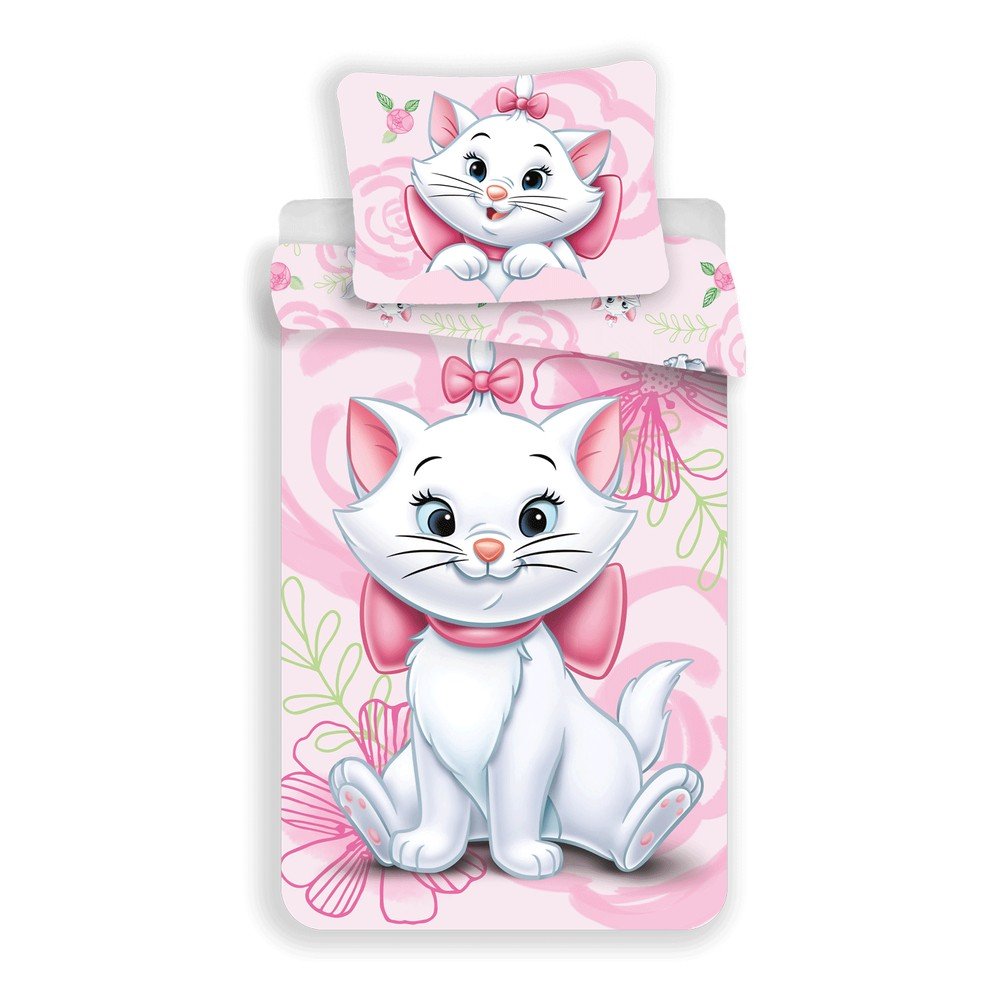 Rožnata enojna bombažna otroška posteljnina 140x200 cm Marie Cat "Pink"