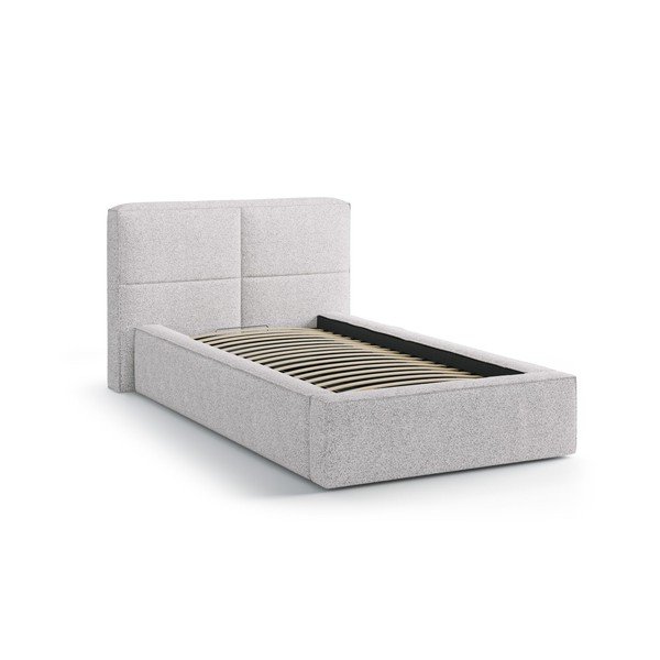 Svetlo siva oblazinjena postelja s prostorom za shranjevanje in z letvenim dnom 90x200 cm Darren – Micadoni -image-2