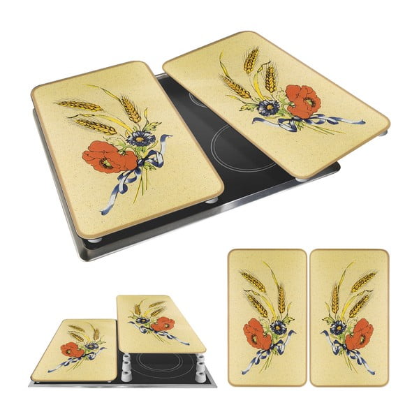 Plošča za štedilnik iz kaljenega stekla v kompletu 2 kos 52x30 cm Corn-Flowers - Maximex-image-3