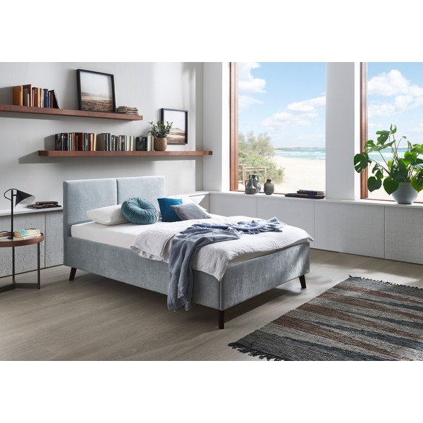 Svetlo modra oblazinjena zakonska postelja z letvenim dnom 140x200 cm Piano – Meise Möbel-image-1