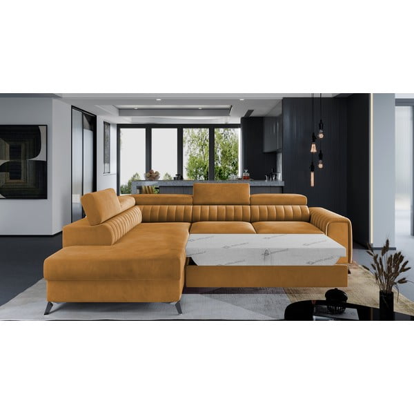 Rumena žametna raztegljiva/s prostorom za shranjevanje kotna sedežna garnitura (levi kot/v obliki črke L) Laurence – ELTAP-image-2