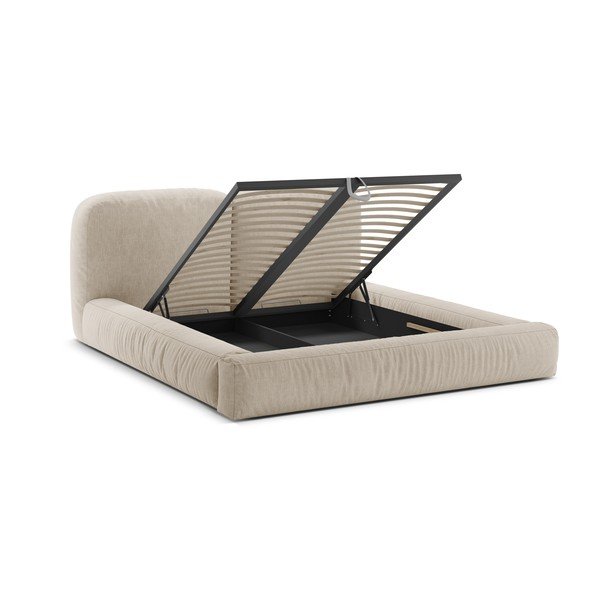 Bež oblazinjena zakonska postelja s prostorom za shranjevanje in z letvenim dnom 160x200 cm Martina – Micadoni -image-2