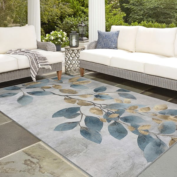 Svetlo modra/zlata pralna preproga 120x180 cm Golden Leaves – Mila Home-image-4