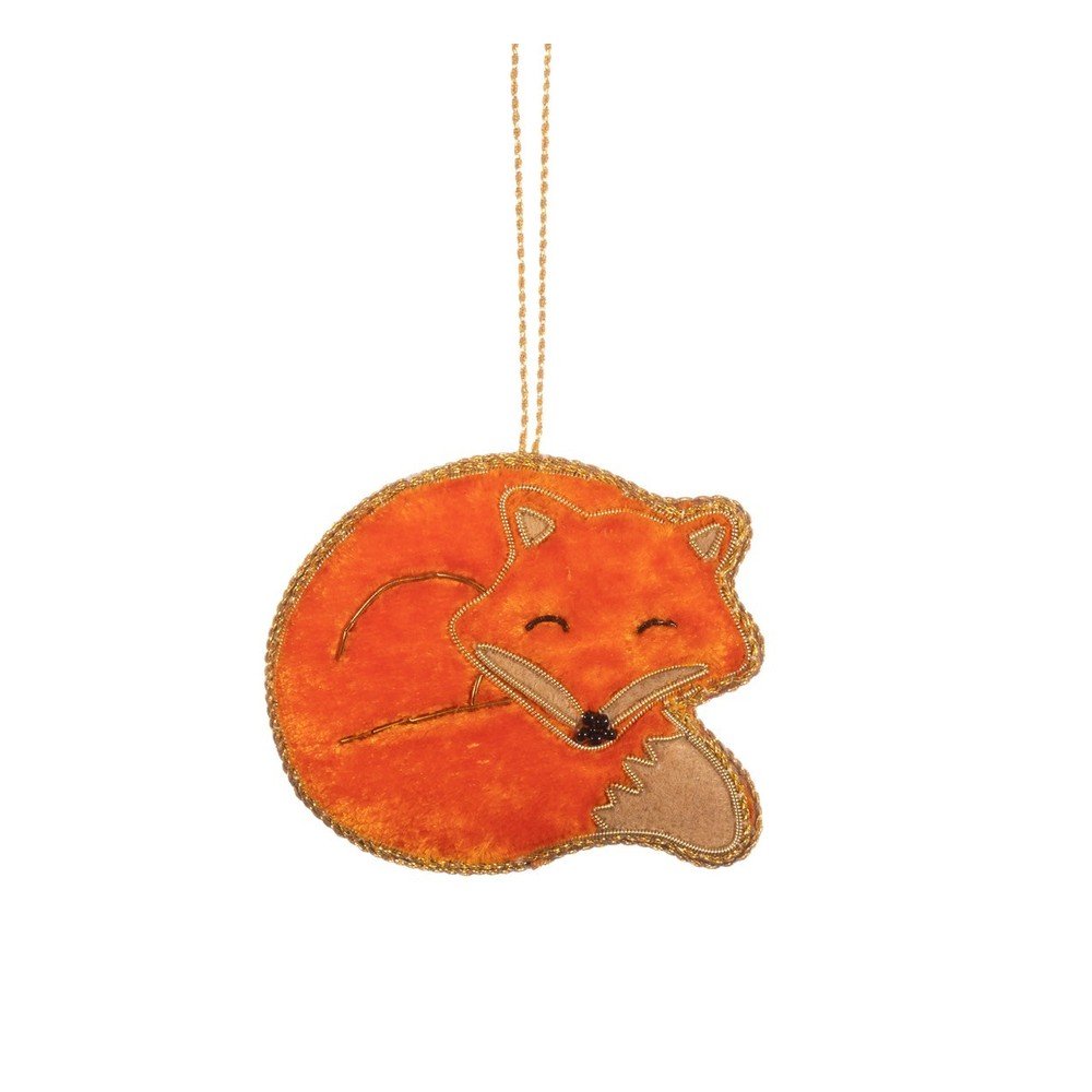 Tekstilni ročno izdelan okrasek za jelko 8 cm Sleeping Fox