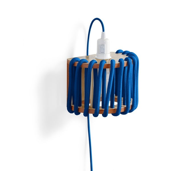 Modra stenska svetilka z leseno konstrukcijo EMKO Macaron, dolžina 20 cm-image-3