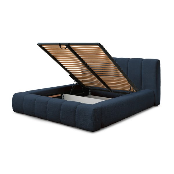 Temno modra oblazinjena zakonska postelja s prostorom za shranjevanje z letvenim dnom 160x200 cm Denali – Bobochic Paris-image-4