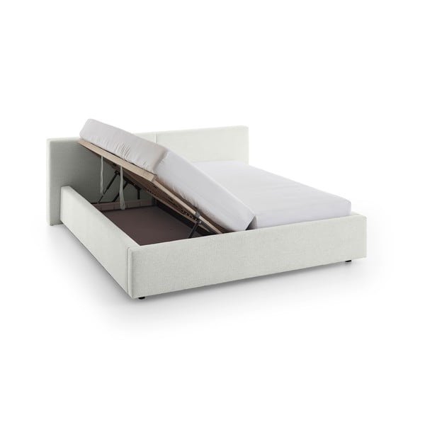 Bela oblazinjena zakonska postelja s prostorom za shranjevanje z letvenim dnom 180x200 cm Cube – Meise Möbel-image-4