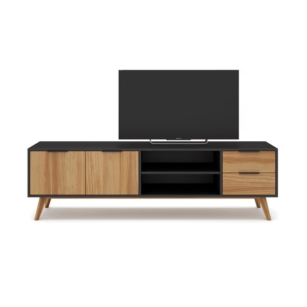 Črna/naravna TV omarica iz masivnega bora 180x53 cm Lavis – Marckeric-image-3