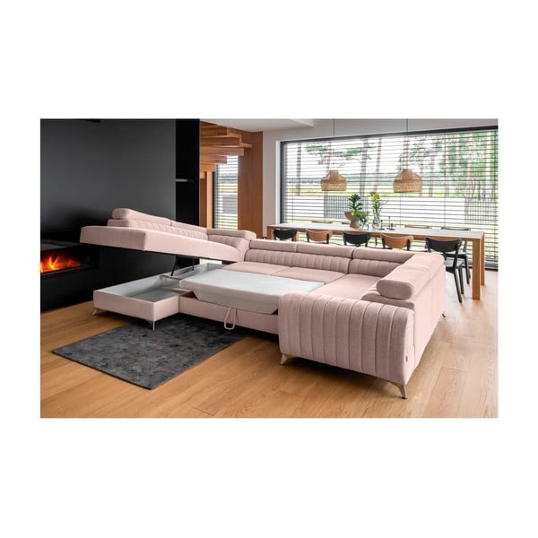 Rožnata raztegljiva/s prostorom za shranjevanje kotna sedežna garnitura (levi kot/v obliki črke "U") Louis – ELTAP-image-4