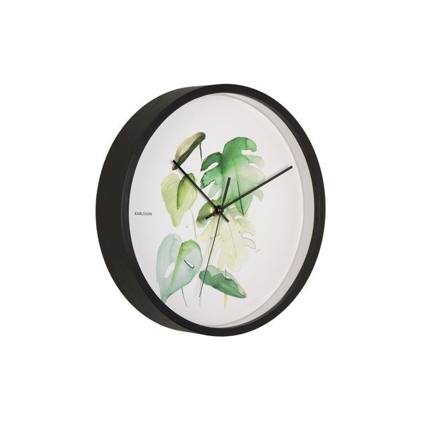 Zeleno-bela stenska ura v črnem okvirju Karlsson Monstera, ø 26 cm-image-2
