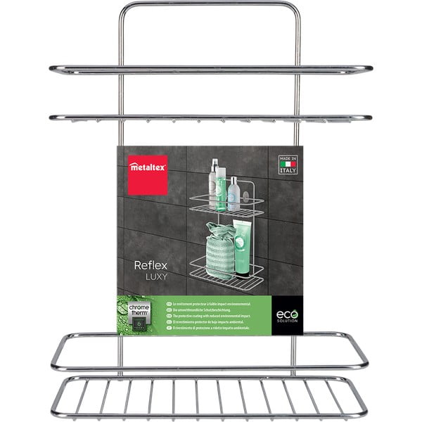 Jeklena viseča kopalniška polica v sijajno srebrni barvi z namestitvijo brez vrtanja Luxy – Metaltex-image-2
