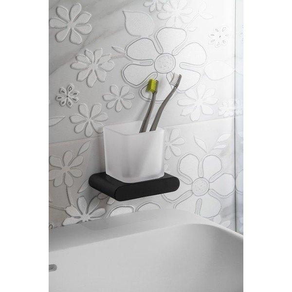 Bel steklen stenski lonček za zobne ščetke Flori – Sapho-image-1