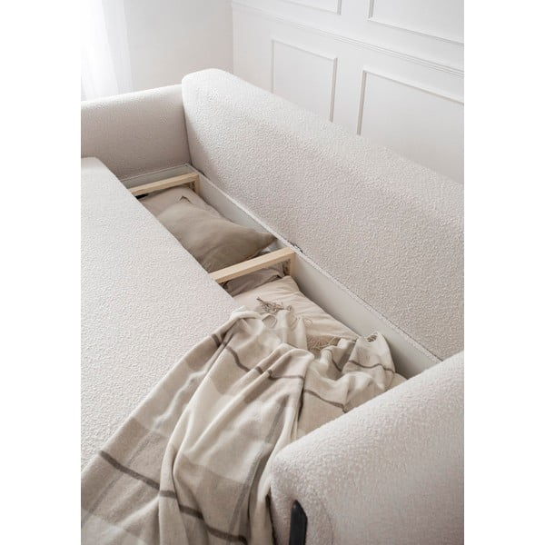 Bež/kremno bela raztegljiva/s prostorom za shranjevanje sedežna garnitura iz tkanine bouclé 244 cm Arcadova – ELTAP-image-4