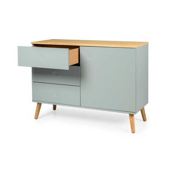 Svetlo zelena nizka komoda v hrastovem dekorju 109x79 cm Dot – Tenzo-image-3