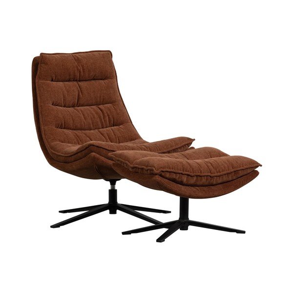 Rjav vrtljiv fotelj z naslonjalom za noge iz šenilje Kube – WOOOD