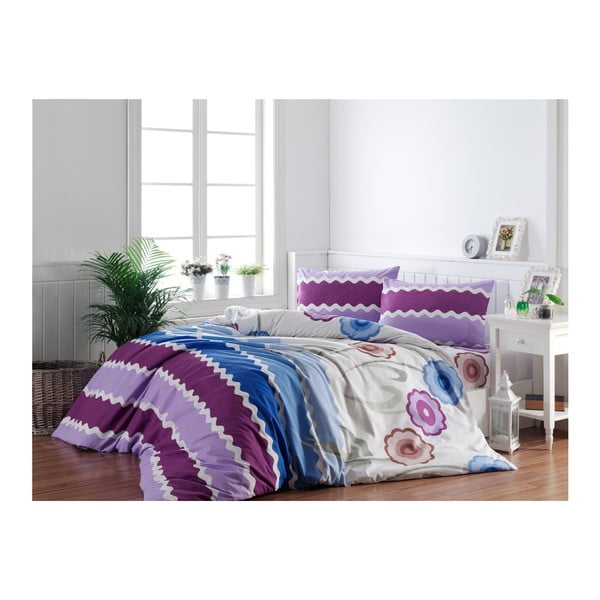 Vijolična posteljna rjuha za eno osebo iz bombaža Ranforce Happy Day, 160 x 220 cm