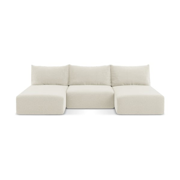 Kremno bela raztegljiva/s prostorom za shranjevanje kotna sedežna garnitura Kalena – Makamii