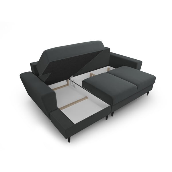 Temno siva žametna raztegljiva kotna sedežna garnitura s prostorom za shranjevanje (levi kot/z ležalnikom) Kyoto – Cosmopolitan Design-image-3