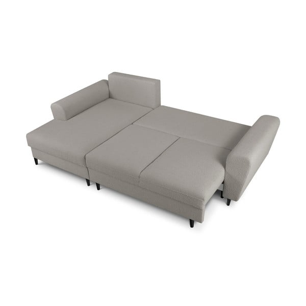 Svetlo siva raztegljiva kotna sedežna garnitura s prostorom za shranjevanje iz tkanine bouclé (levi kot/z ležalnikom) Kyoto – Cosmopolitan Design-image-2