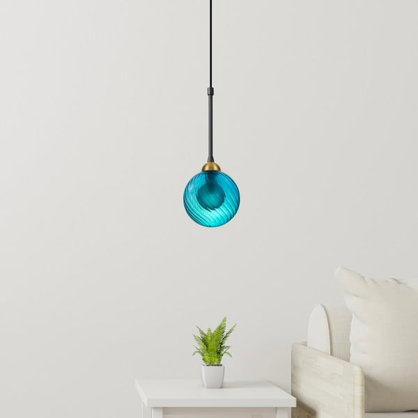 Modra viseča svetilka s steklenim senčilom ø 12 cm Twister – Squid Lighting-image-1