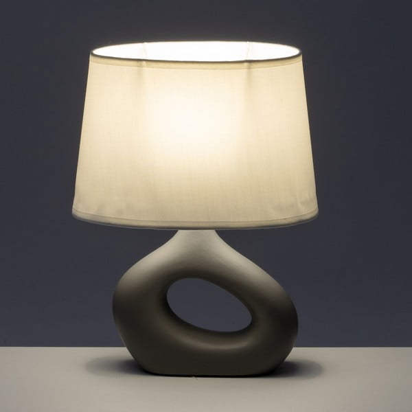 Belo-siva keramična namizna svetilka s tekstilnim senčilom (višina 30 cm) – Casa Selección-image-1