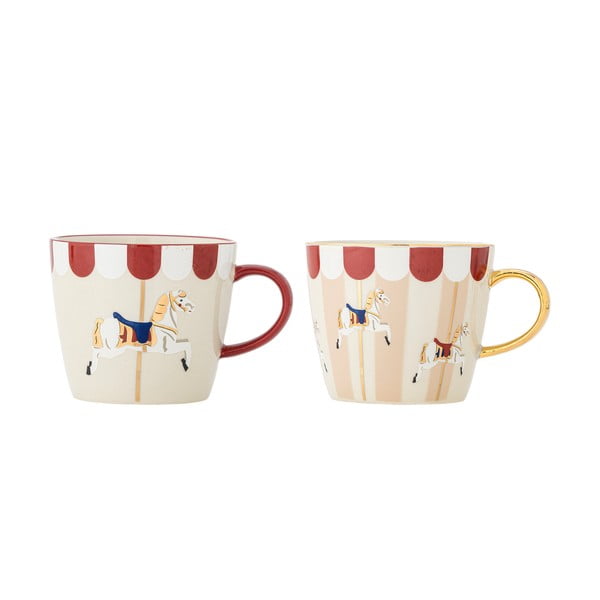 Kremno bele lončene skodelice z božičnim motivom v kompletu 2 ks 300 ml Merry-go-round – Bloomingville