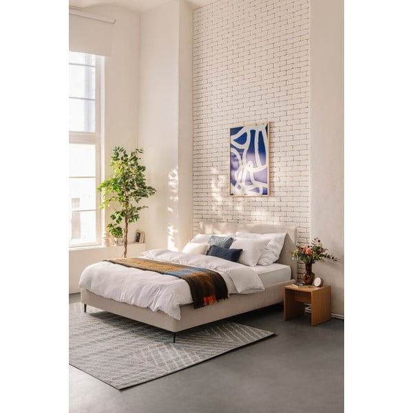 Bež oblazinjena zakonska postelja z letvenim dnom 180x200 cm Noira Slim – Bonami Selection-image-1