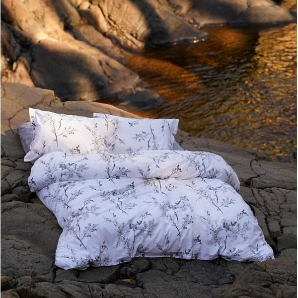 Bela/siva enojna posteljnina iz renforce bombaža 140x200 cm White Floral – Mila Home Luxury-image-1