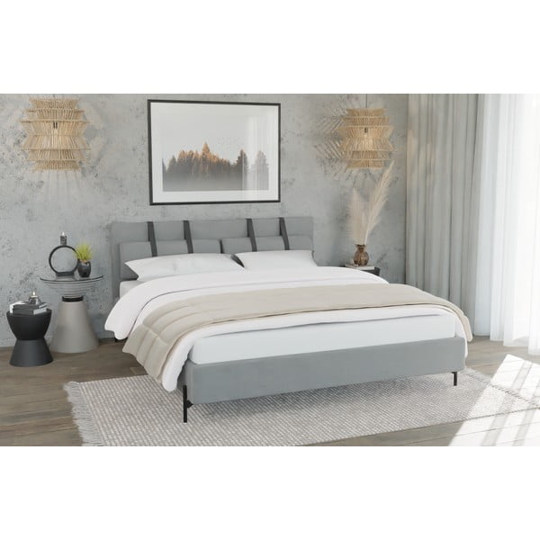 Svetlo siva oblazinjena zakonska postelja z letvenim dnom 160x200 cm Tulsa – Ropez-image-1