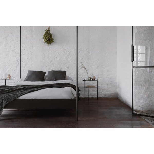 Črna jeklena zakonska postelja brez vzglavja/z ogrodjem za baldahin z letvenim dnom 180x200 cm Eton – noo.ma-image-3