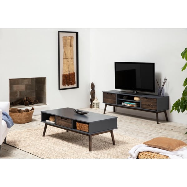 Antracitno siva/temno rjava TV omarica iz masivnega bora 140x52,5 cm Nussa – Marckeric-image-1