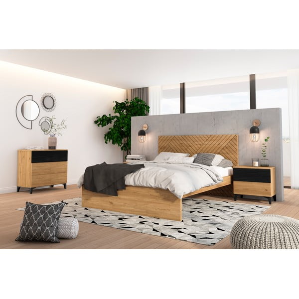 Zakonska postelja v hrastovem dekorju 160x200 cm v naravni barvi Zebra – Marckeric-image-1