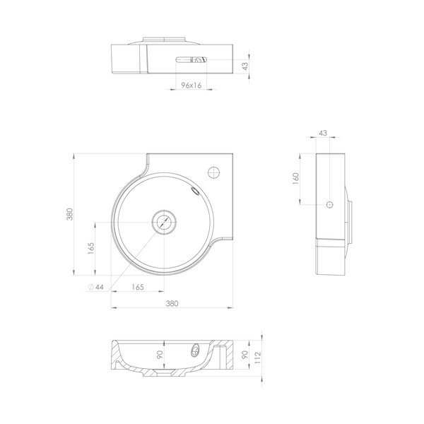 Bel kotni okrogel umivalnik iz mineralnega kompozita 38x38 cm Kaori – Sapho-image-3