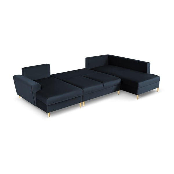 Temno modra žametna raztegljiva kotna sedežna garnitura s prostorom za shranjevanje (desni kot/v obliki črke "U") Kyoto – Cosmopolitan Design-image-2