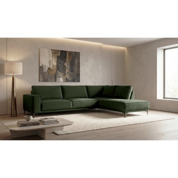 Zelena kotna sedežna garnitura iz šenilje (desni kot/v obliki črke L) Copenhagen – Scandic-image-1