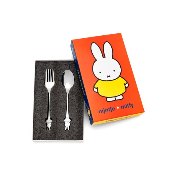 Otroški jedilni pribor iz nerjavečega jekla v srebrni barvi Miffy – Zilverstad