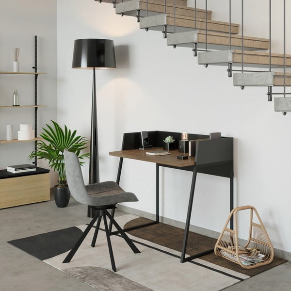 Črna delovna miza z detajli iz orehovega lesa TemaHome Volga-image-1