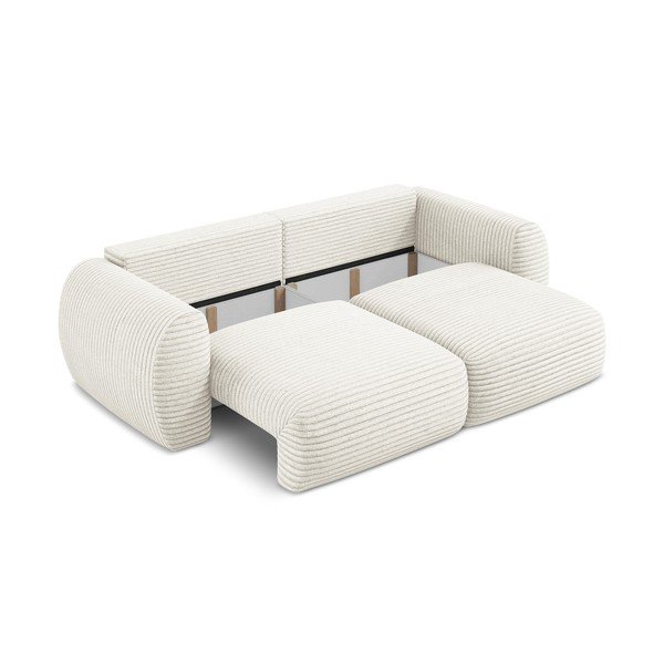 Bež raztegljiva sedežna garnitura iz rebrastega žameta s prostorom za shranjevanje 266 cm Kini – Makamii-image-4