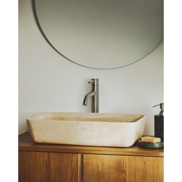 Bež kamnit umivalnik 55x35 cm Darnen – Kave Home-image-1