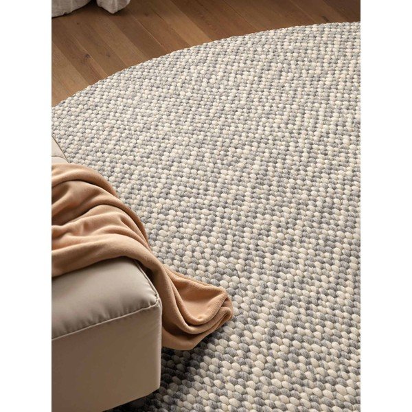 Svetlo siva/kremno bela ročno tkana volnena okrogla preproga ø 160 cm Lyon Beans – Elle Decoration-image-3