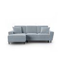Svetlo modra žametna raztegljiva kotna sedežna garnitura s prostorom za shranjevanje (levi kot/z ležalnikom) Kyoto – Cosmopolitan Design