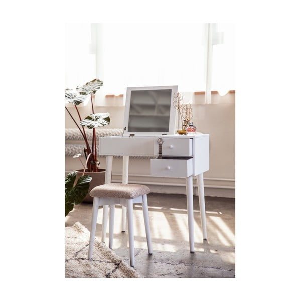 Bela kozmetična miza z ogledalom, prostorom za nakit in 2 predaloma Chez Ro Beauty-image-3