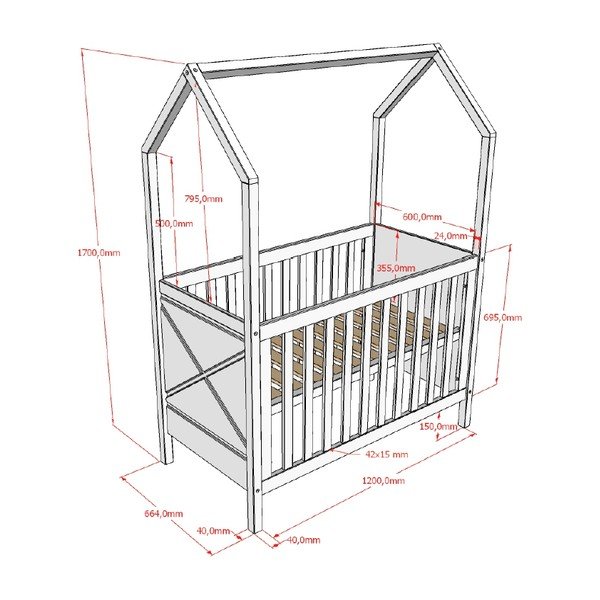 Otroška posteljica iz masivnega bora z nastavljivo višino 60x120 cm v naravni barvi Scott – Vipack-image-3