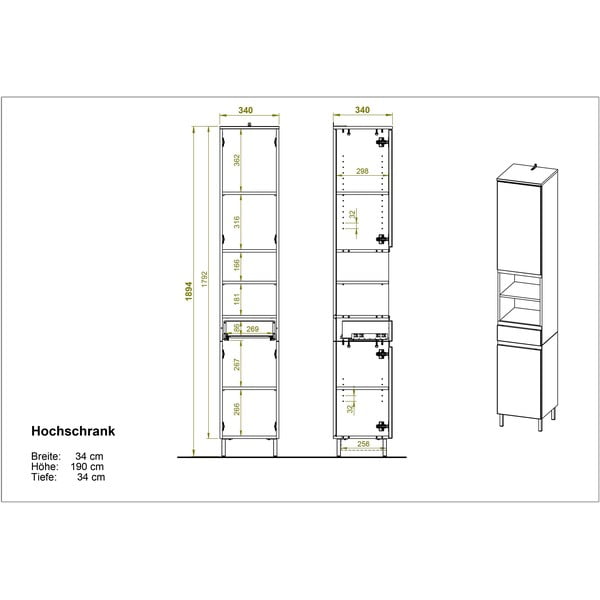 Bela visoka kopalniška omarica v hrastovem dekorju 34x190 cm Torrance - Germania-image-3